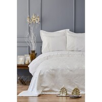 Набор постельное белье с покрывалом пике Karaca Home - Carla ekru 2019-2 молочный евро