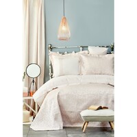 Набор постельное белье с покрывалом Karaca Home - Carolina pudra 2019-2 пудра евро