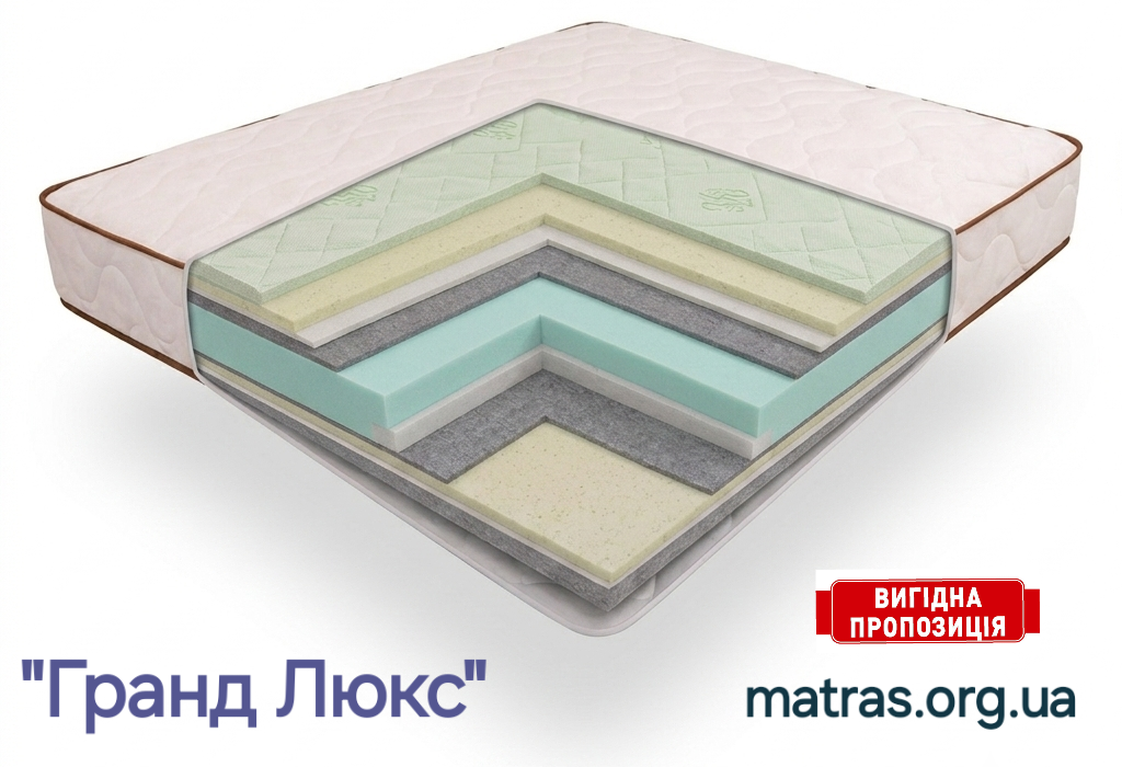 Шукаєте бездоганний комфорт? Ортопедичний матрац Гранд Люкс &mdash; ідеальне рішення для здорового сну. Модель створена з урахуванням анатомічних особливостей тіла, що забезпечує правильну підтримку хребта та повне розслаблення м'язів. Сучасний пружинний блок та сертифіковані наповнювачі гарантують зносостійкість, оптимальну жорсткість і тривалий термін служби. Купити матрац Гранд Люкс за вигідною ціною можна з доставкою по Україні. Подаруйте собі королівський відпочинок щоночі!