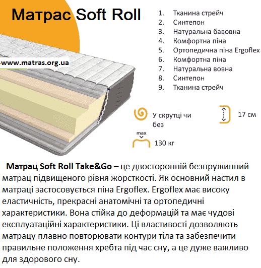 ✅ Купити ортопедичний матрац Таke&Go Soft Roll ⏩ це відмінний вибір ☑️ купити для всіх кому потрібен гарний 【якісний матрац】 ⚡ за відмінною ціною з доставкою по Києву та Україні. ✔️ Купить матрас Soft Roll Таke&Go в Киеве ✴️ АКЦИЯ ...☎... (068)33-777-47 &harr; цены + отзывы ❱❱❱ на &laquo;МатрацОргЮА&raquo; ⚡ Доставка по Украине